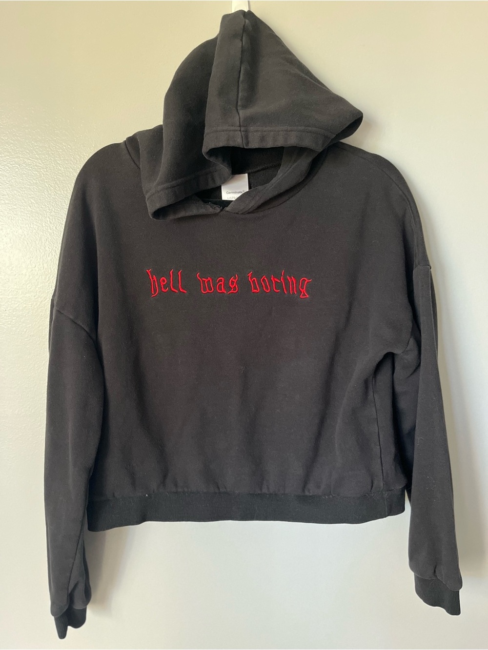 Germinate Hell Was Boring Black Cropped Hoodie Red Embroidered Size L